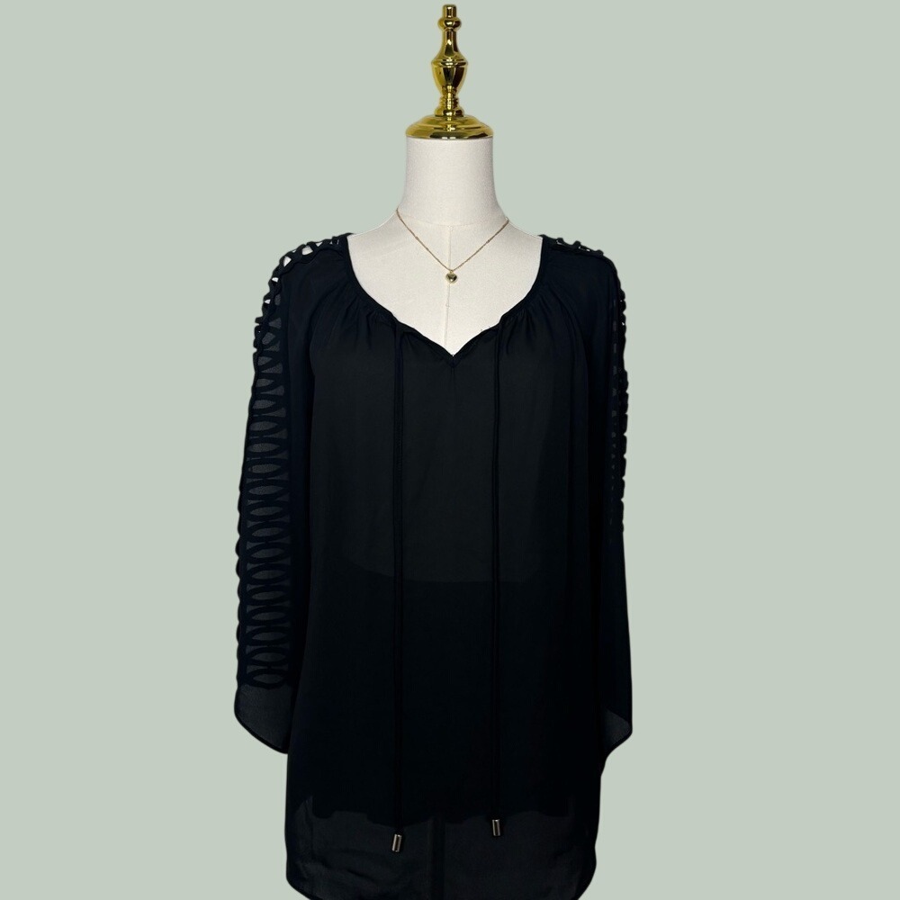 zac & rachel black sheer long sleeve blouse‎ vneck coquette chic whimsigoth glam